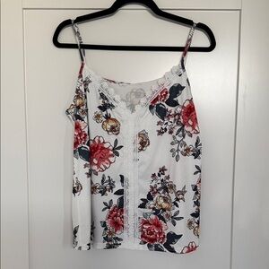 SHEIN Floral Lace Cami Top - Red and Black on White